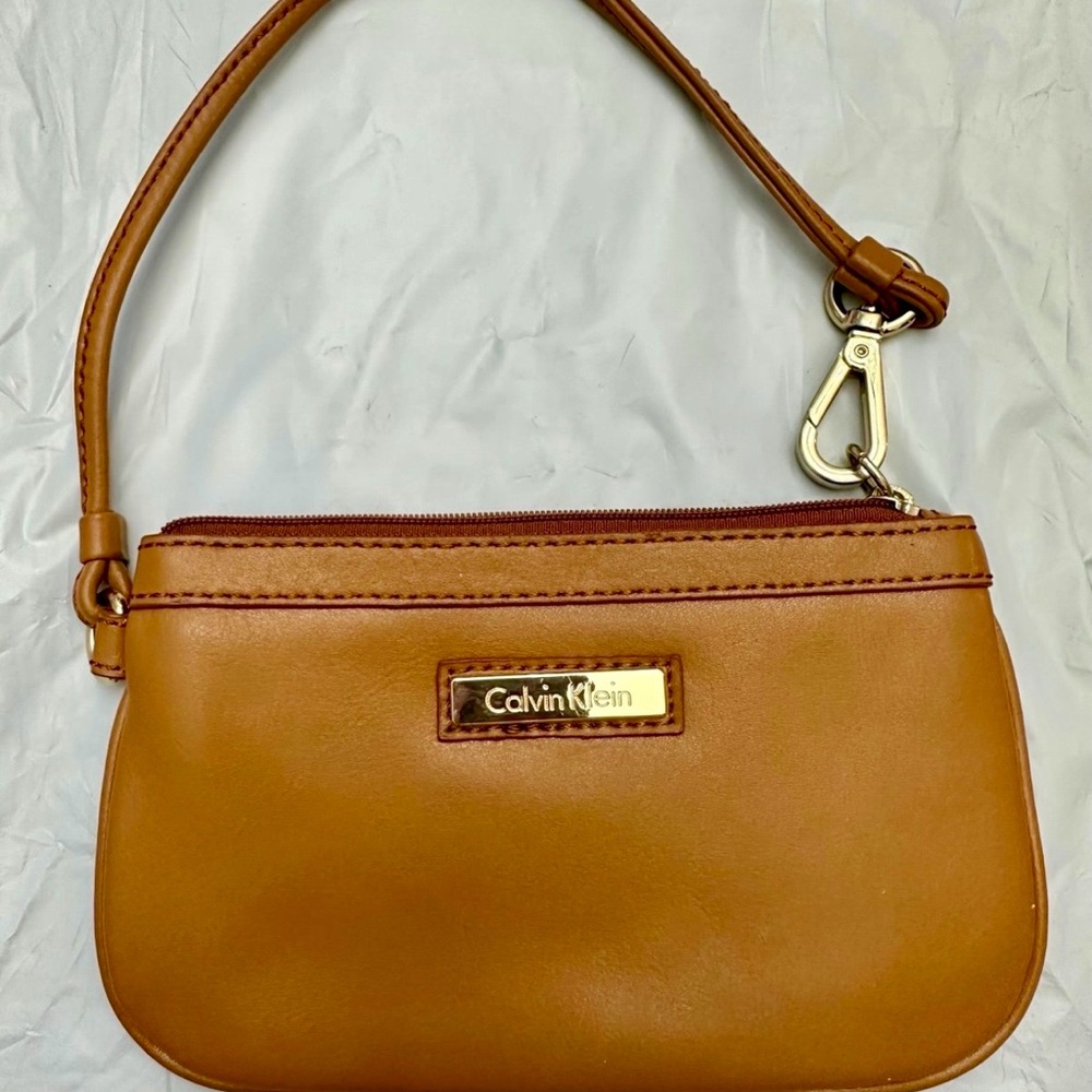 Calvin Klein Tan Leather Wristlet